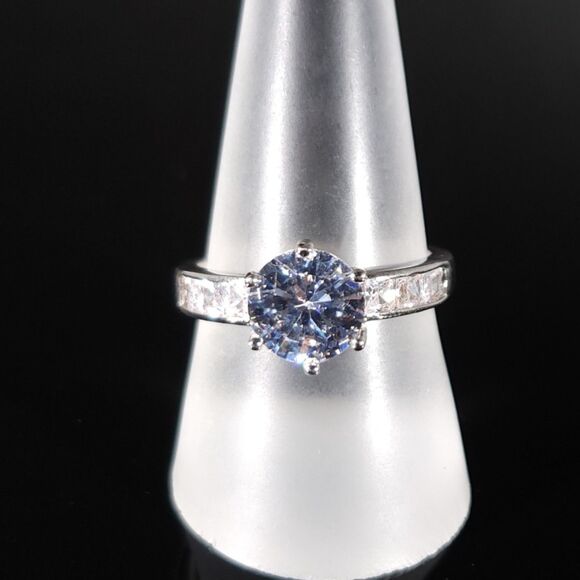 Simulated Diamond Ring Silvertone Size 8 - Picture 3 of 13